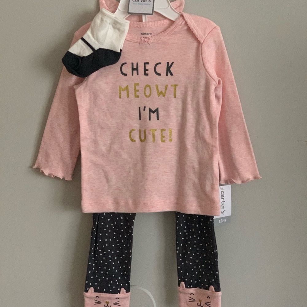 Carters 12mo pants, shirt, socks and hat